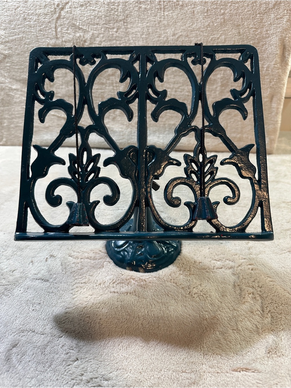 Cast Iron Adjustable Book Stand Holder, Ornate Scroll Design, 12in-Painted